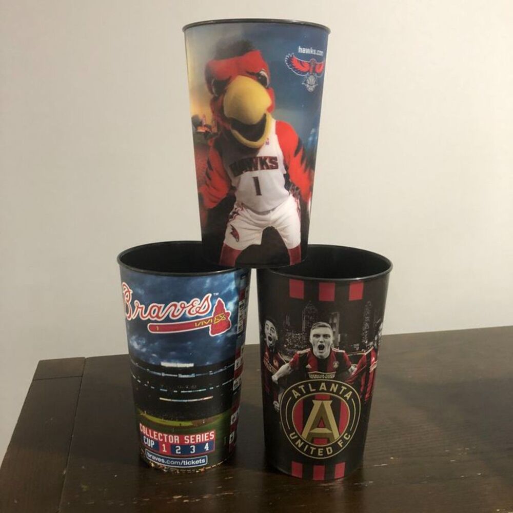 Set of 3 Atlanta United Hawkes Braves Sports Teams Dishwasher Safe Souvenir Cups